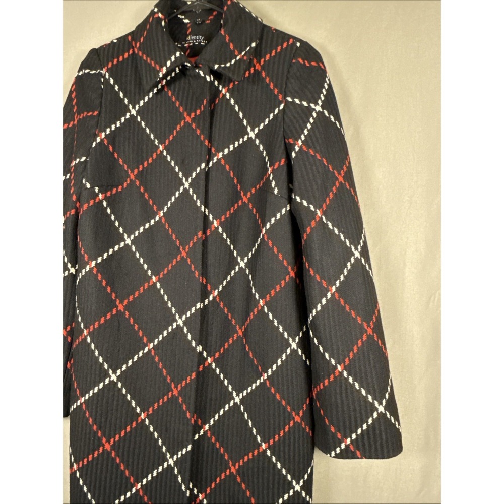 Vintage Lord & Taylor Identity Black Red White Diamond Wool Blend Coat Luxury 6 - Picture 3 of 16